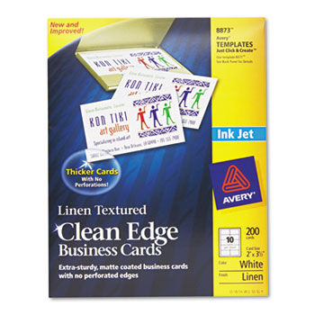 2-Side Printable Clean Edge Business Cards, Inkjet, 2 x 3-1/2, Linen Wht, 200/Pk
