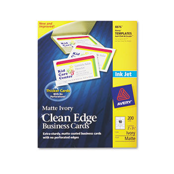 Two-Side Printable Clean Edge Business Cards, Inkjet, 2 x 3-1/2, Ivory, 200/Pack
