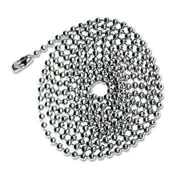 ID Badge Holder Chain, Ball Chain Style, 36"" Long, Nickel Plated, 100/Box