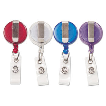 Translucent Retractable ID Card Reel, 34"" Extension, Assorted Colors, 4/Pack