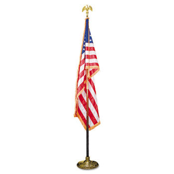 Indoor 3' x 5' U.S. Flag, 8 ft. Oak Staff, 2"" Gold Fringe, 7"" Goldtone Eagle Top