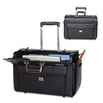 Rolling Computer/Catalog Case, Leather, 19 x 9 x 15-1/2, Black