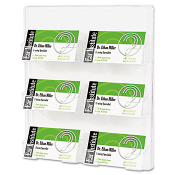 Six-Pocket Wall Mount Business Card Holder, 8 3/8 x 1 1/2 x 9 3/4, Clear