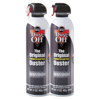 Disposable Compressed Gas Duster, 17 oz Cans, 2/Pack
