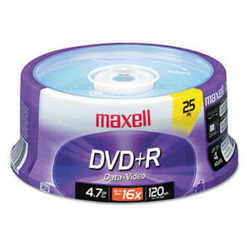 DVD+R Discs, 4.7GB, 16x, Spindle, Silver, 25/Pack