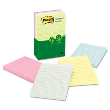 Recycled Notes, 4 x 6, Lined, Sunwashed Pier, 5 100-Sheet Pads/Pack