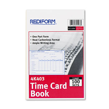 Employee Time Card, Weekly, 4-1/4 x 6, 100/Pad
