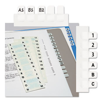 Side-Mount Self-Stick Plastic A-Z Index Tabs, 1 inch, White, 104/Pack