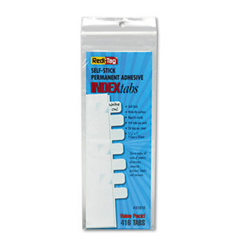 Side-Mount Self-Stick Plastic Index Tabs, 1 inch, White, 416/Pack