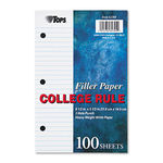 Filler Paper, 20-lb., 8-1/2 x 5-1/2, College Rule, White, 100 Sheets/Pack