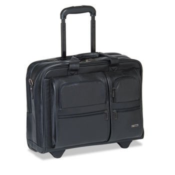 Classic 15.6"" Leather Rolling Case, Black