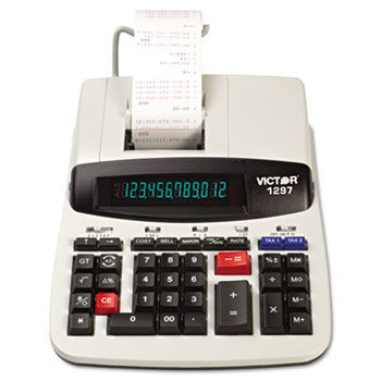 1297 Two-Color Commercial Printing Calculator, 12-Digit LCD, Black/Red