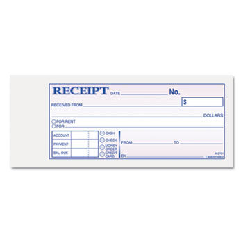 Receipt Book, 2 3/4 x 7 3/16, Three-Part Carbonless, 50 Forms