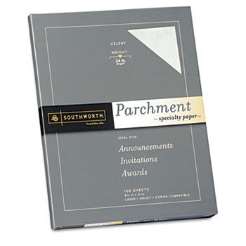 Parchment Specialty Paper, 24 lbs., 8-1/2 x 11, Celery, 100/Pack