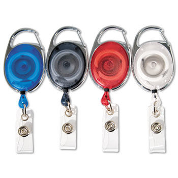 Carabiner-Style Retractable ID Card Reel, 30"" Extension, Assorted Colors, 20/PK