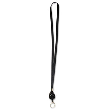 Lanyards with Retractable ID Reels, Ring Style, 36"" Long, Black, 12/PK