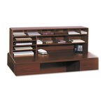 Wood Desktop Organizer, Double Shelf, Three Sections, 57 1/2 x 12 x 18, Cherry
