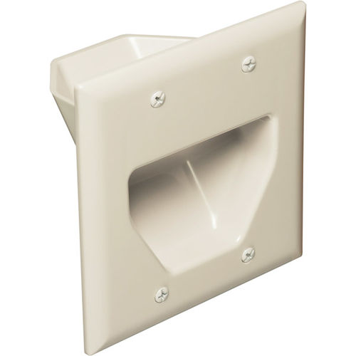 Datacomm 2-Gang Recessed Low Voltage Cable Plate - Lite Almond