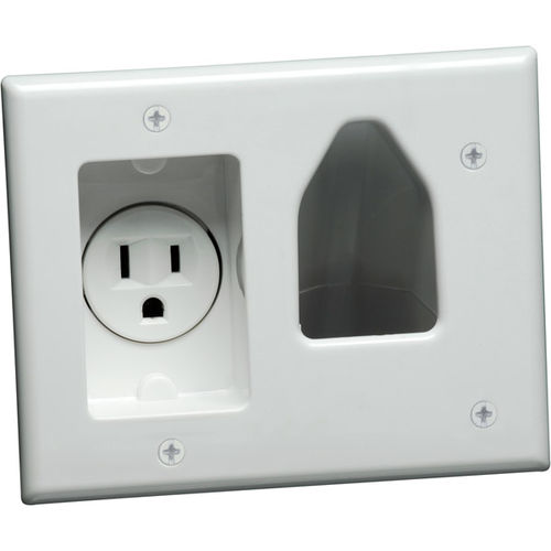 Datacomm Recessed Low Voltage Cable Plate with Recessed Power - White