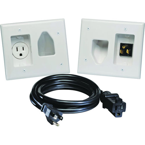 Datacomm White Recessed Pro-Power Kit With Straight Blade Inlet