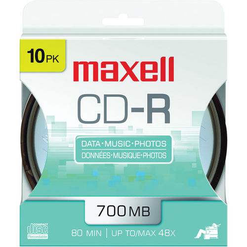 48x Write-Once CD-R For Data - 10/spindle, Carded For Peg Hooks