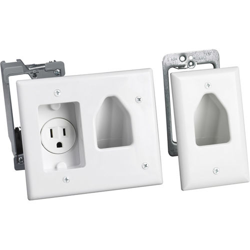 Datacomm Recessed Low Voltage Cable Plate with Recessed Power Kit - White
