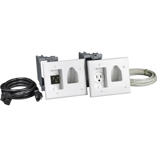 Datacomm White Recessed Pro-Power Kit With Straight Blade Inlet And Work Boxes