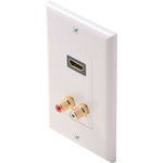 White Decorator Style HDMI Feed-Thru Wall Plate With Dual RCA Stereo Jacks