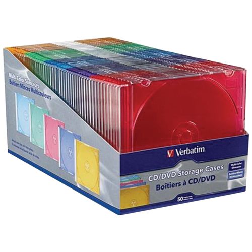 VERBATIM 94178 Color CD/DVD Slim Cases, 50 pk