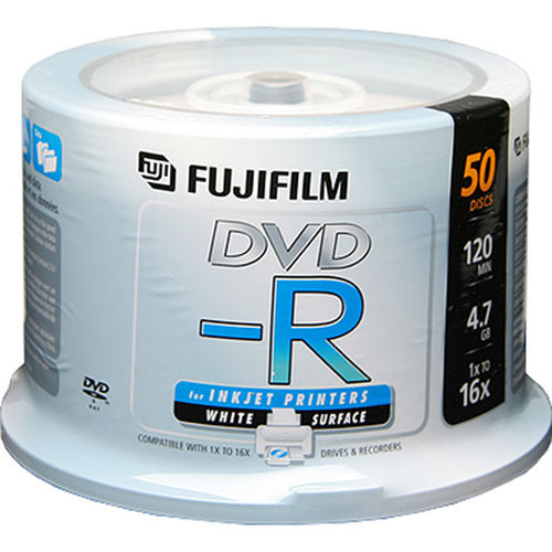 50PK DVD-R 16X 4.7GB WHITE INKJET PRINTABLE SPINDLE