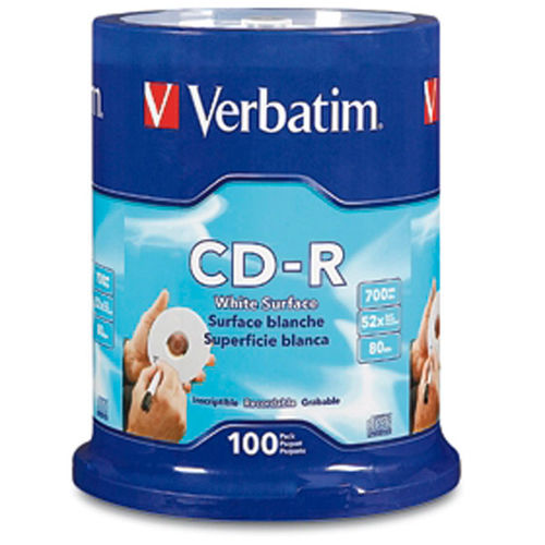 100/Pk 700MB 52x Write-Once CD-R With Non-Printable White Surface