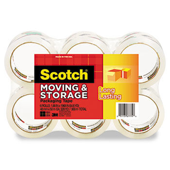 Moving & Storage Tape, 1.88"" x 54.6yds, 3"" Core, Clear, 6 Rolls/Pack