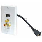 HDMI Pigtail 3 RCA Jack Wall Plate, White