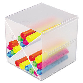Desk Cube with X Dividers, Clear Plastic, 6 x 6 x 6