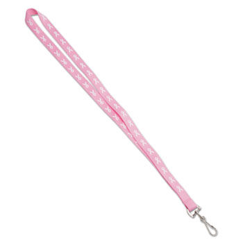 Breast Cancer Awareness Lanyard, J-Hook Style, 36"" Long,White Ribbon,Pink,10/Box