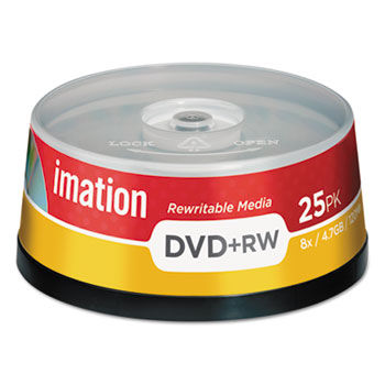 DVD+RW Discs, 4.7GB, 8x, Spindle, Silver, 25/Pack