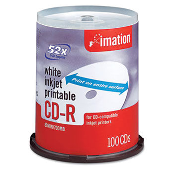 CD-R Discs, 700MB/80min, 52x, Spindle, Matte White, 100/Pack