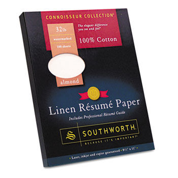 100% Cotton Linen Resume Paper, Almond,  32 lbs., 8-1/2 x 11, 100/Box