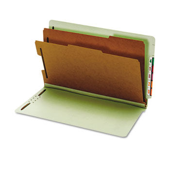 Pressboard End Tab Classification Folders, Six Sections, Legal, Green, 10/Box