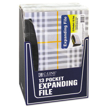 13-Pocket Expanding File, Nine Inch Expansion, Letter, Gray Plaid