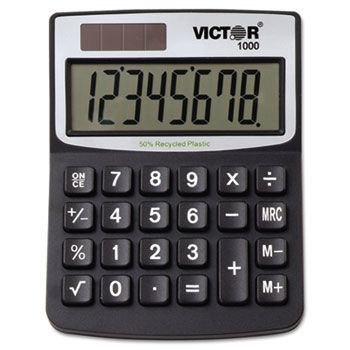 1000 Minidesk Calculator, Solar/Battery, 8-Digit Display, Black