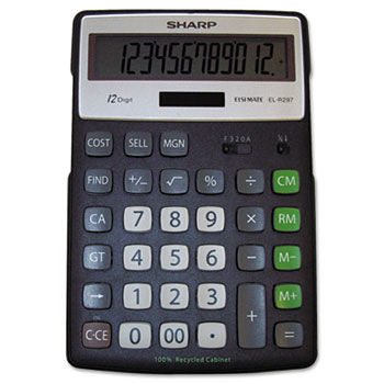 EL-R297BBK Recycled Series Calculator w/Kick-stand, 12-Digit, LCD, Black