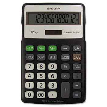EL-R287BBK Recycled Series Calculator w/Kick-stand, 12-Digit, LCD, Black