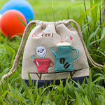 [Love Coffee] Embroidered Applique Fabric Art Draw String Bag / Drawstring Pouch (5.7*6.7)