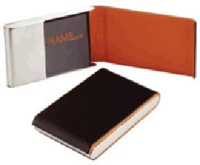 ""Visol """"Plato"""" Brown & Orange Leather Stainless Steel Business Card Case""