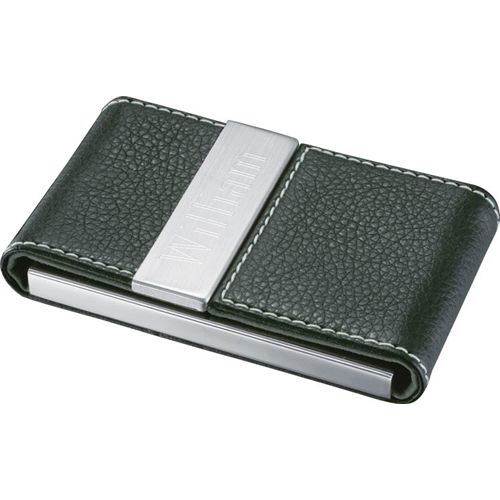""Visol """"Lutz"""" Black Leather & Stainless Steel Business Card Case""
