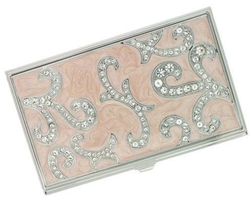 ""Visol """"Felicity"""" Light Pink Marble and Austrian Crystals Business Card Case""
