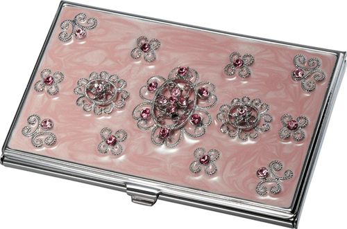 ""Visol """"Reika"""" Light Pink Marble and Pink Crystals Business Card Case""