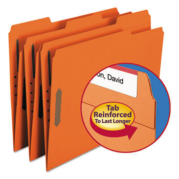 Folders, Two Fasteners, 1/3 Cut Assorted Top Tabs, Letter, Orange, 50/Box