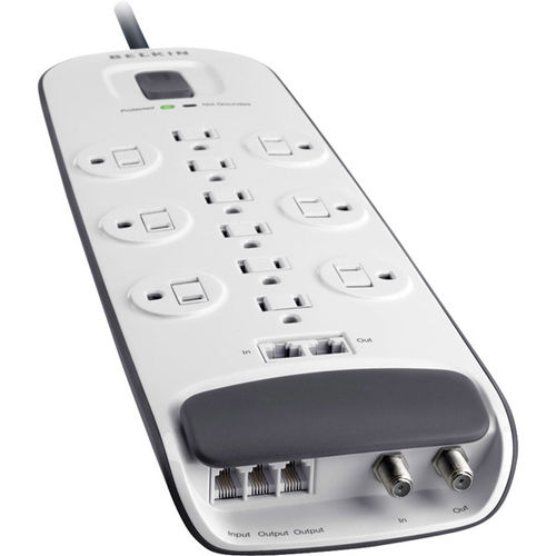 12-outlet Surge Protector with Ethernet, Cable/Satellite and Telephone Protection - 8' Power Cord